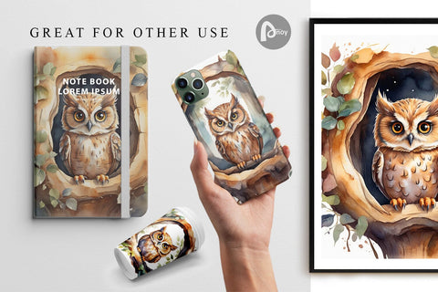 Digital Paper Watercolor Owl Digital Pattern artnoy 