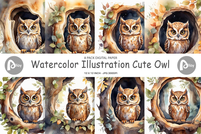 Digital Paper Watercolor Owl Digital Pattern artnoy 