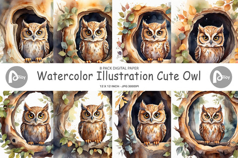Digital Paper Watercolor Owl Digital Pattern artnoy 