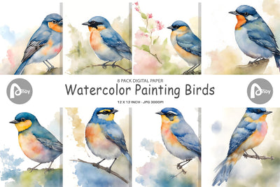 Digital Paper Watercolor Painting Birds Digital Pattern artnoy 
