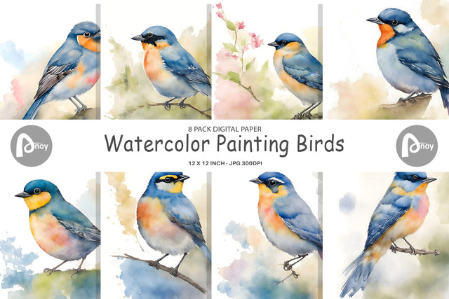 Digital Paper Watercolor Painting Birds Digital Pattern artnoy 