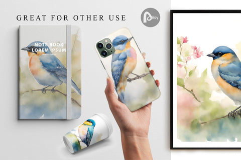 Digital Paper Watercolor Painting Birds Digital Pattern artnoy 