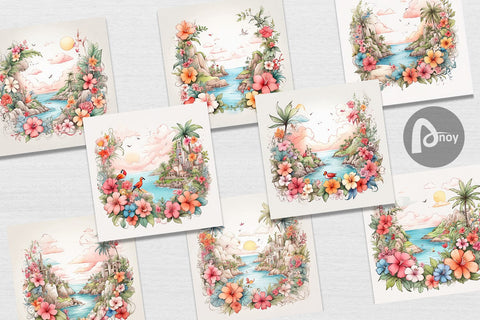 Digital Paper Watercolor Paradise Digital Pattern artnoy 