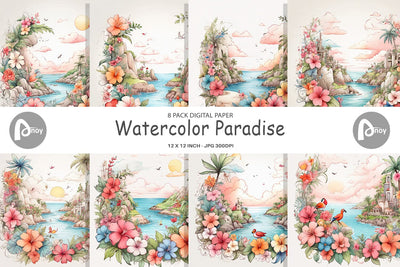 Digital Paper Watercolor Paradise Digital Pattern artnoy 