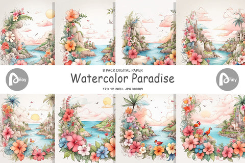 Digital Paper Watercolor Paradise Digital Pattern artnoy 
