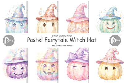 Digital Paper Watercolor Pastel Fairytale Witch Hat Digital Pattern artnoy 