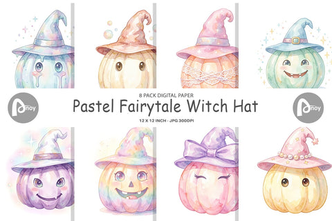 Digital Paper Watercolor Pastel Fairytale Witch Hat Digital Pattern artnoy 