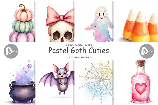 Digital Paper Watercolor Pastel Goth Cuties Digital Pattern artnoy 