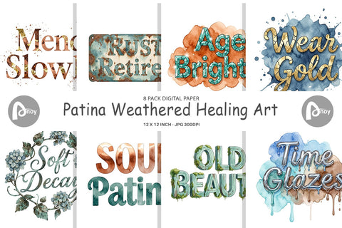 Digital Paper Watercolor Patina Weathered Healing Art Digital Pattern artnoy 