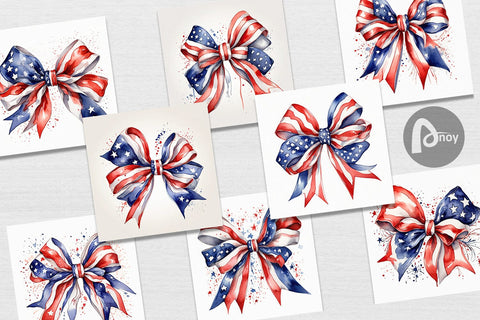 Digital Paper Watercolor Patriotic Bow Digital Pattern artnoy 