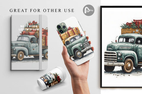 Digital Paper Watercolor Pickup Truck Digital Pattern artnoy 