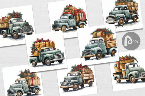 Digital Paper Watercolor Pickup Truck Digital Pattern artnoy 