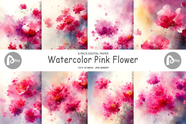 Digital Paper Watercolor Pink Flower Digital Pattern artnoy 