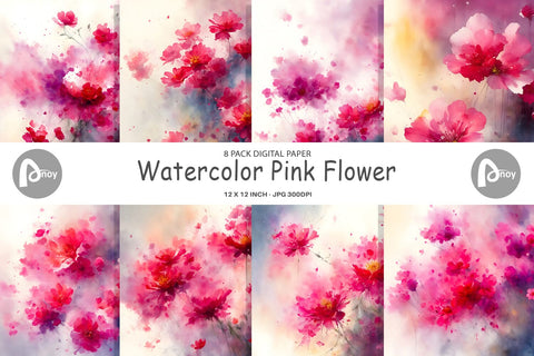 Digital Paper Watercolor Pink Flower Digital Pattern artnoy 