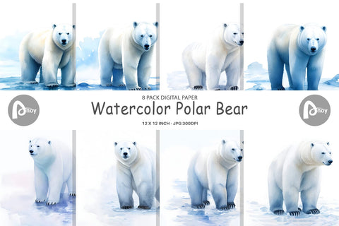Digital Paper Watercolor Polar Bear Digital Pattern artnoy 
