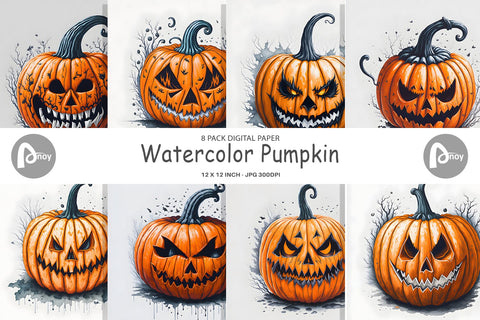 Digital paper Watercolor Pumpkin Digital Pattern artnoy 