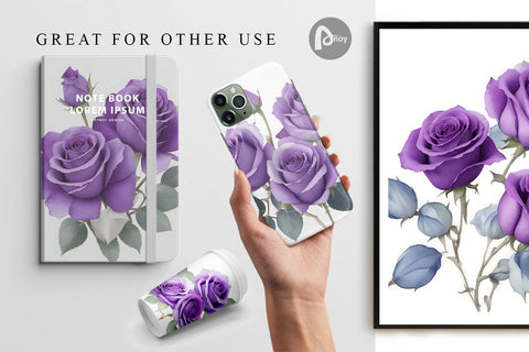 Digital paper Watercolor Purple Roses Digital Pattern artnoy 