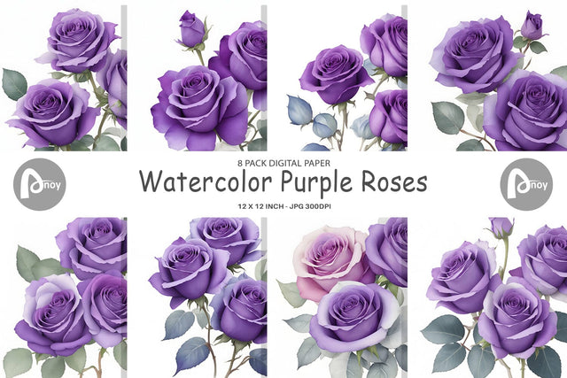 Digital paper Watercolor Purple Roses Digital Pattern artnoy 