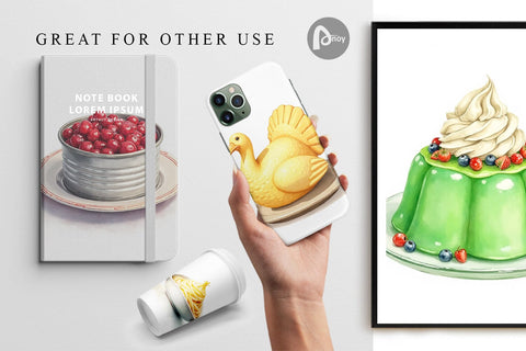 Digital Paper Watercolor Quirky Thanksgiving Dishes Digital Pattern artnoy 