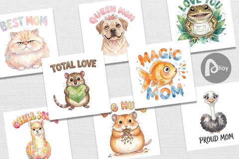 Digital Paper Watercolor Quirky Ugly Cute Animal Mom Sublimation artnoy 