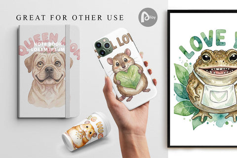 Digital Paper Watercolor Quirky Ugly Cute Animal Mom Sublimation artnoy 