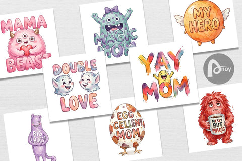 Digital Paper Watercolor Quirky Ugly Cute Momster Art Quotes Digital Pattern artnoy 