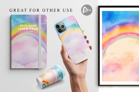 Digital Paper Watercolor Rainbow Sky Sublimation artnoy 