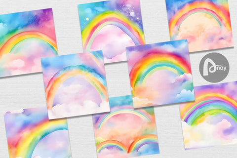 Digital Paper Watercolor Rainbow Sky Sublimation artnoy 