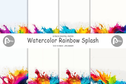Digital Paper Watercolor Rainbow Splash Digital Pattern artnoy 