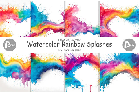 Digital Paper Watercolor Rainbow Splash Digital Pattern artnoy 