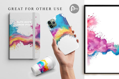 Digital Paper Watercolor Rainbow Splash Digital Pattern artnoy 