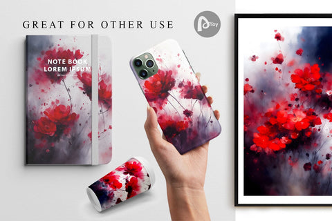 Digital Paper Watercolor Red Flowers Digital Pattern artnoy 