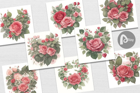 Digital Paper Watercolor Red Rose Digital Pattern artnoy 
