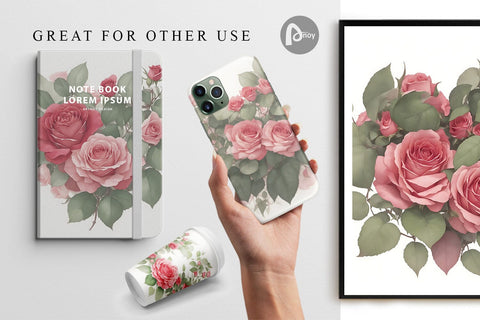 Digital Paper Watercolor Red Rose Digital Pattern artnoy 