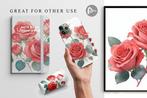 Digital paper Watercolor Red Roses Digital Pattern artnoy 