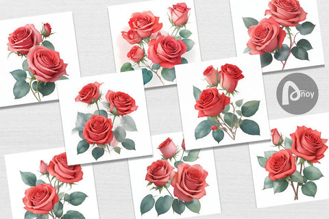 Digital paper Watercolor Red Roses Digital Pattern artnoy 