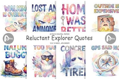 Digital Paper Watercolor Reluctant Explorer Quotes Digital Pattern artnoy 