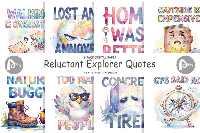 Digital Paper Watercolor Reluctant Explorer Quotes Digital Pattern artnoy 