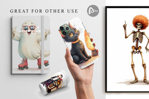 Digital Paper Watercolor Retro Halloween Disco Digital Pattern artnoy 