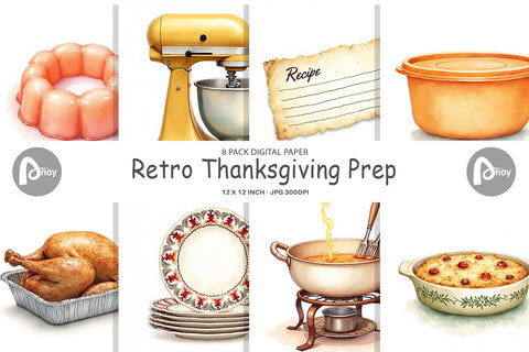 Digital Paper Watercolor Retro Thanksgiving Prep Digital Pattern artnoy 