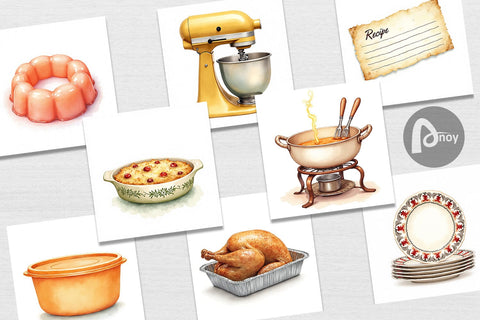 Digital Paper Watercolor Retro Thanksgiving Prep Digital Pattern artnoy 