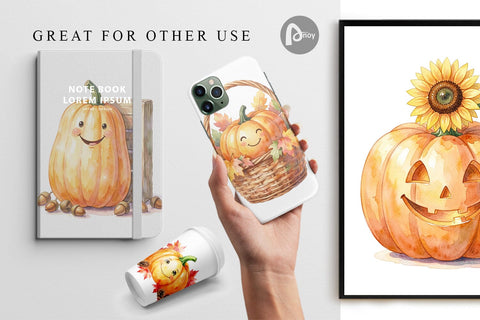 Digital Paper Watercolor Rustic Autumn Harvest Pumpkin Digital Pattern artnoy 