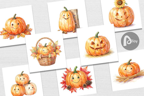 Digital Paper Watercolor Rustic Autumn Harvest Pumpkin Digital Pattern artnoy 