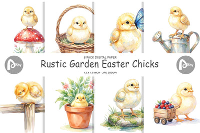 Digital Paper Watercolor Rustic Garden Easter Chicks Digital Pattern artnoy 