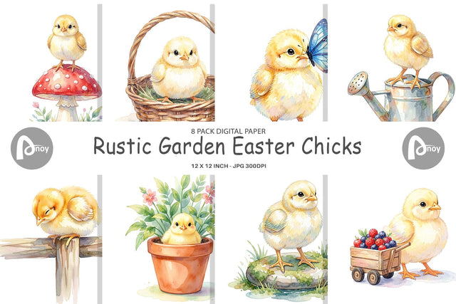 Digital Paper Watercolor Rustic Garden Easter Chicks Digital Pattern artnoy 