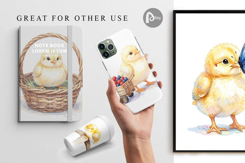 Digital Paper Watercolor Rustic Garden Easter Chicks Digital Pattern artnoy 