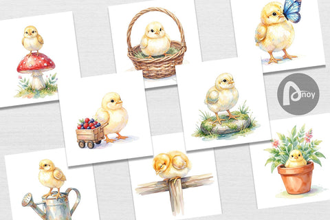 Digital Paper Watercolor Rustic Garden Easter Chicks Digital Pattern artnoy 