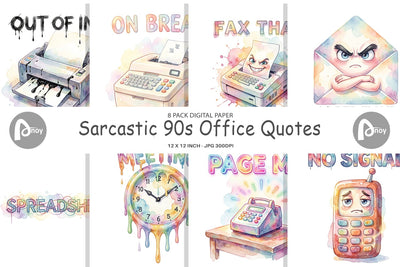 Digital Paper Watercolor Sarcastic 90s Office Quotes Digital Pattern artnoy 