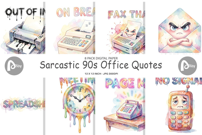 Digital Paper Watercolor Sarcastic 90s Office Quotes Digital Pattern artnoy 