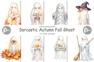 Digital Paper Watercolor Sarcastic Autumn Fall Ghost Digital Pattern artnoy 